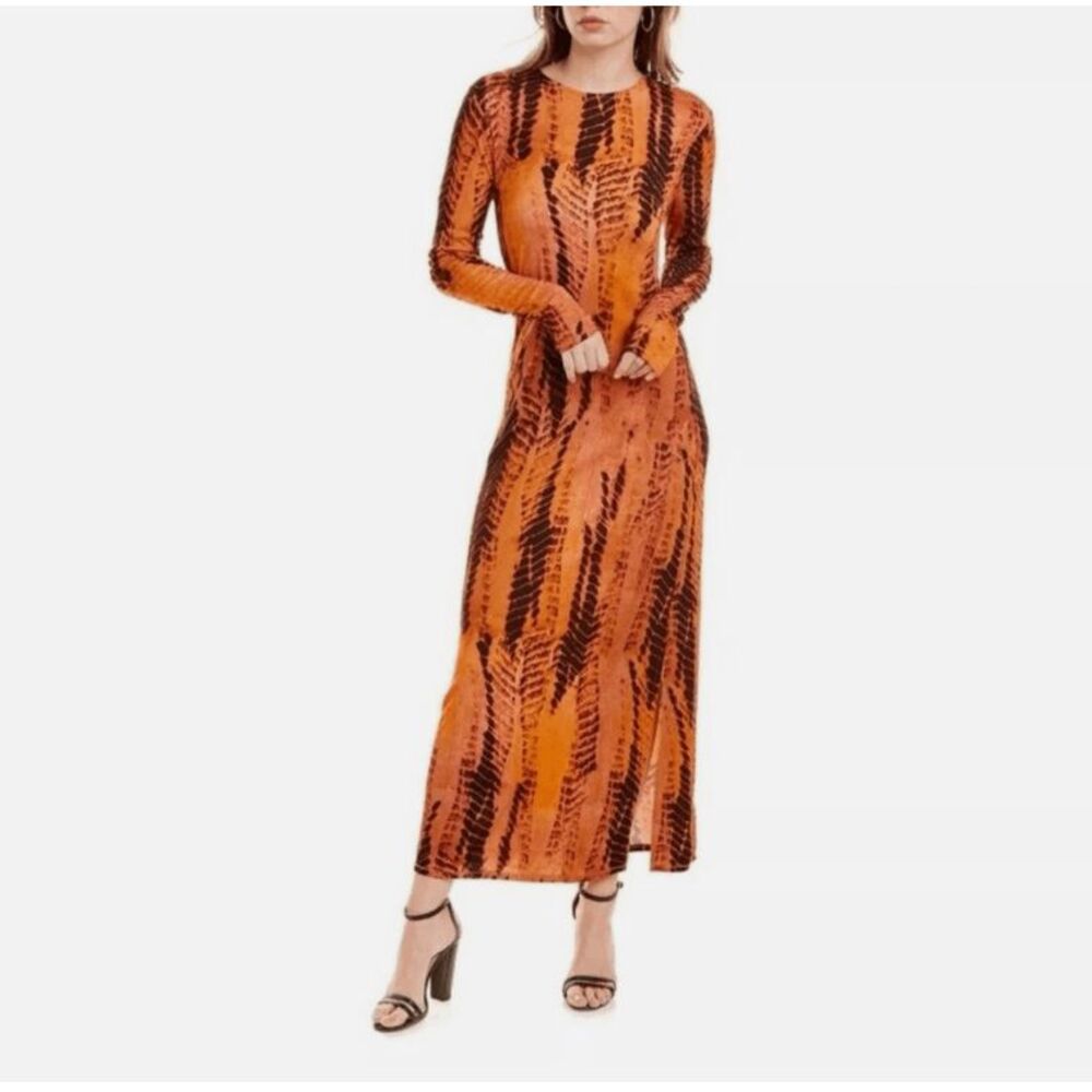 Ted Baker Tallia Long sleeve Maxi Dress‎ Snakeskin Tie Dye Slit Orange Size 8